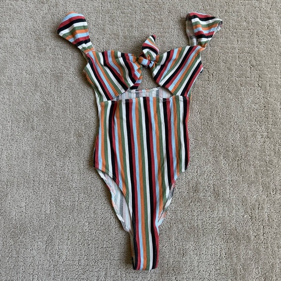 Out From Under Wanda by Urban Outfitters Tie-Front Striped Bodysuit - Picture 2 of 9